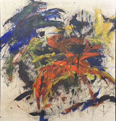une peinture représentant une peinture abstraite d'une fleur dans un vase