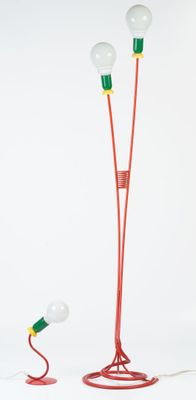 three lamps that are connected to a red wire