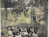 a painting of a horse drawn carriage with people in it