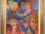 une peinture représentant un groupe de personnes dans une pièce