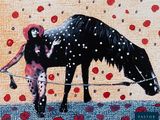 a painting of a woman standing next to a horse