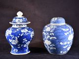 deux vases bleus et blancs placés l'un à côté de l'autre
