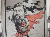 a poster of a man with a beard on a wall