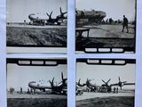 several black and white photos of a plane on a runway