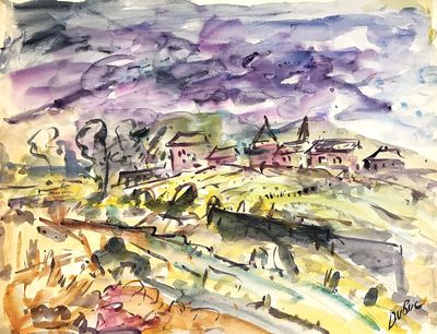 Roland DUBUC (1924-1998), "Vue de village", aquarelle signée…