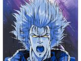 a painting of a blue gohan with his mouth open