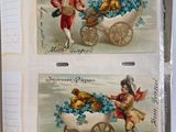 two pictures of a boy with a teddy bear in a carriage