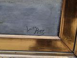 a close up of a painting on a wall with a gold frame