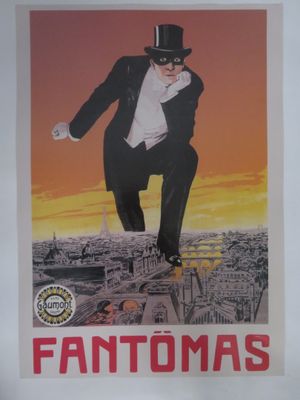 une image représentant une affiche sur laquelle figure un homme en smoking au sommet d'un immeuble