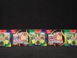 five toy cars are lined up in a row on a black background
