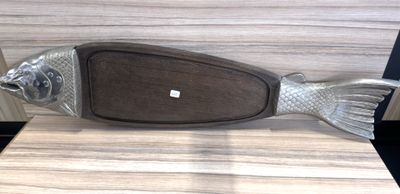 Grand Plat à Poisson en teck et métal Long 87cm