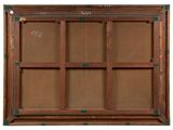 an old wooden window frame with four panes of glass on it
