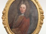 portrait of a young man in a red coat and gold frame