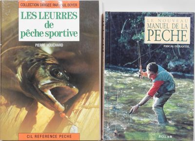 two books on a table with a man holding a fish
