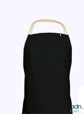 a black apron with a wooden handle on a white background