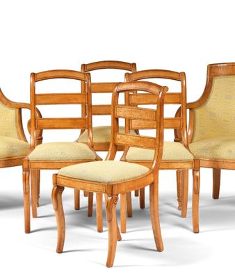 set of six antique dining chairs with upholstered seats