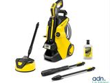 a yellow and black pressurer and cleaning supplies on a white background