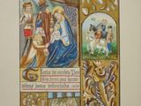 une reproduction d'un tableau représentant une crèche de style médiéval