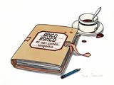 dessin représentant un livre et une tasse de café posés sur une table
