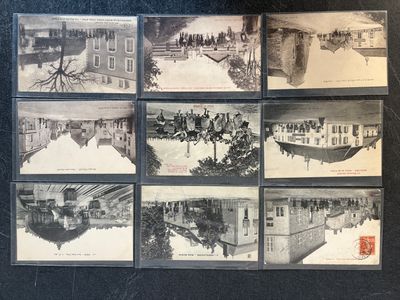 several black and white photographs of a bunch of people in the snow