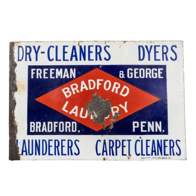 Enseigne publicitaire vintage en émail double face, "Bradfor…