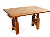 a wooden table with a wooden top on a white background