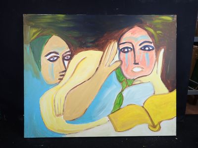 un tableau représentant une femme et un homme qui se regardent