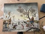 a picture of a painting of people playing in the snow