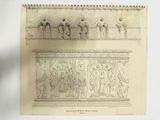 an old drawing of a wall with a group of people on it