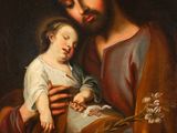a painting of a man holding a child in his arms