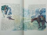 an open book with a picture of a man on a horse and a man on a horse