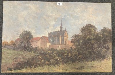 une image représentant un tableau d'une église dans un champ