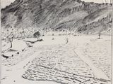 dessin représentant un paysage avec une montagne en arrière-plan