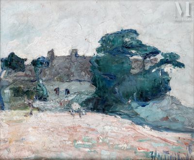 an image of a painting of people walking in a field