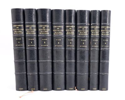 un lot de six livres noirs ornés de lettres dorées