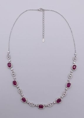 Collier tour de cou en argent, orné de rubis alternés de mot… - Photo 1