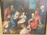 painting of a nativity scene with a baby in a manger