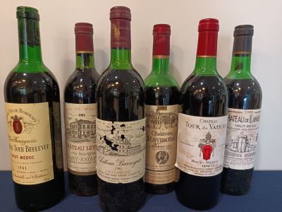 Lot de 6 bt comprenant : 1 château Tour Bellevue 1981 Haut-M…