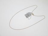 un collier muni d'une étiquette, posé sur une surface blanche