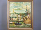 une image d'un tableau représentant un bateau dans l'eau