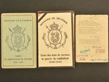 three passport cards sitting on top of a table next to each other