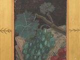 tableau représentant un tableau de raisins et de tomates dans un cadre jaune