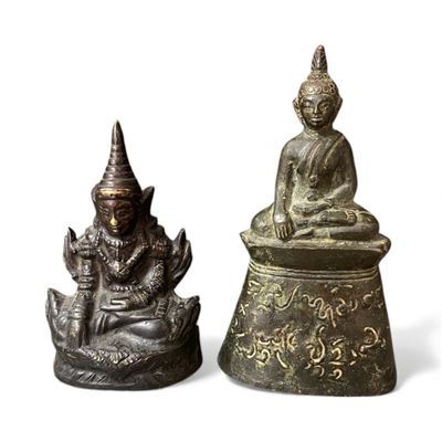 BIRMANIE, début XXe Deux statuettes en bronze représentant B… - Photo 1