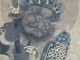 an image of a painting of a man riding a tiger