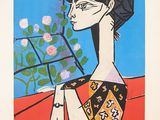 une image représentant un tableau où l'on voit une femme tenant une fleur à la main