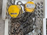 a basket full of chains and other tools on the ground