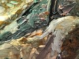 an oil painting of a bird sitting on top of a rock