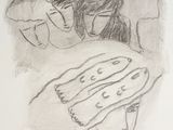 pencil drawing of a woman laying in bed with her head on a pillow