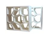 a picture of a white book shelf with a design on it