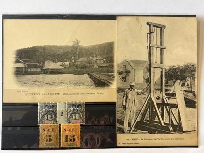 a picture of a postcard with a picture of a man on a ladder